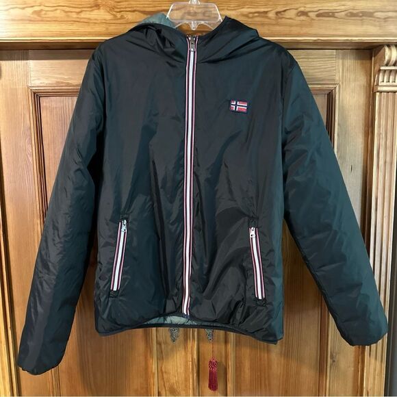 Norway 1963 Men's Black / army gree reversible puffer Jacket Hood Sz M - Picture 1 of 16